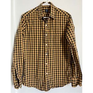 J. Crew • Men’s Yellow Navy Flex Washed Plaid Gingham Button Down Shirt
